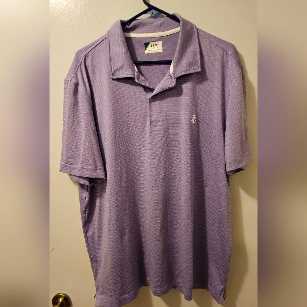 Izod Golf Purple Striped Polo Shirt Shortsleeve‎ Men's Size Large
